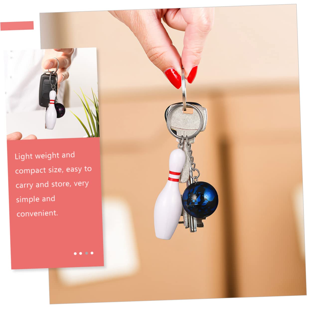 WESIEVYA 36 Pcs Mini Bowling Keychain Set - Red PVC Bowling Ball Keychains for Handbags & Gifts - Perfect for Bowling Enthusiasts, Party Favors & Souvenirs