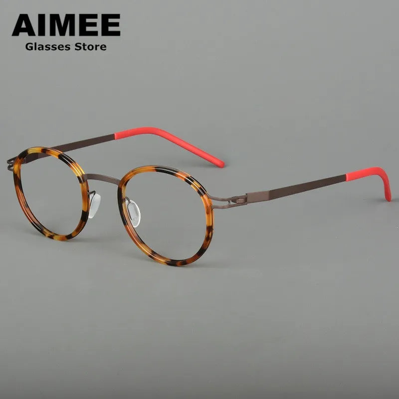 Unisex Full Rim Round Screwless Titanium Acetate Eyeglasses Frame 4620 - Lightweight Durable Glasses for Men & Women - Perfect for Reading, Work, and Everyday Wear