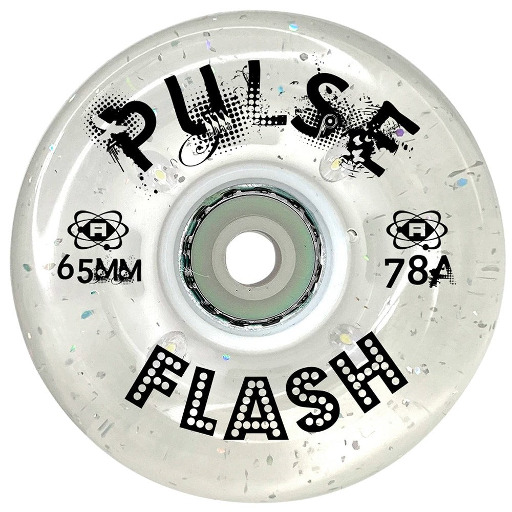 Atom Pulse 65mm Flash Glitter Light Up Wheels - 4 Pack Set for Roller Skates & Skateboards - Perfect for Night Skating, Raves & Outdoor Fun