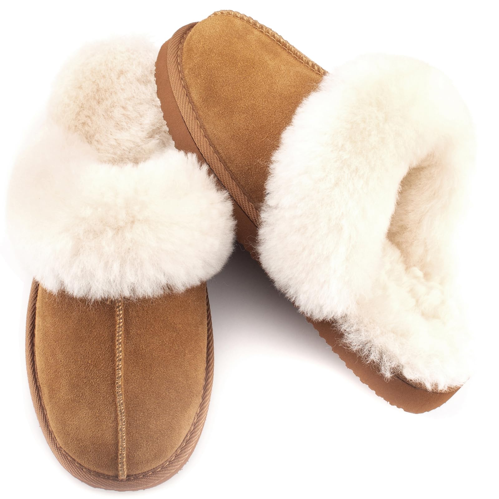 Parfeying Women's Sheepskin House Slippers - Soft Indoor/Outdoor Shearling Slippers for Women with Non-Slip Sole | Cozy Home, Office & Winter Wear