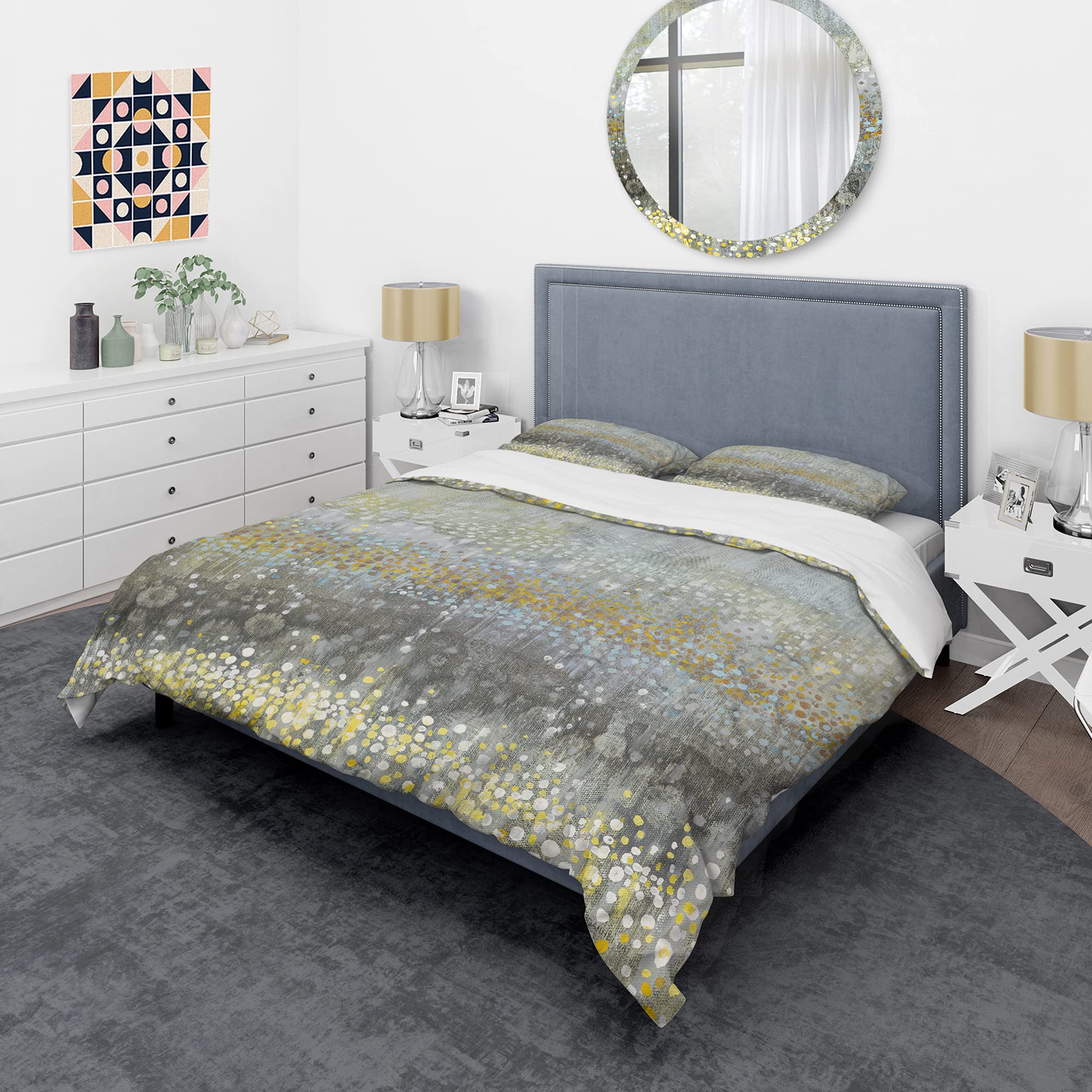 DesignQ Glam Rain Abstract III Modern & Contemporary Duvet Cover Set - Multi-Color Twin Size Bedding (3-Piece Set) | All-Season Comfort for Contemporary Bedrooms & Guest Rooms