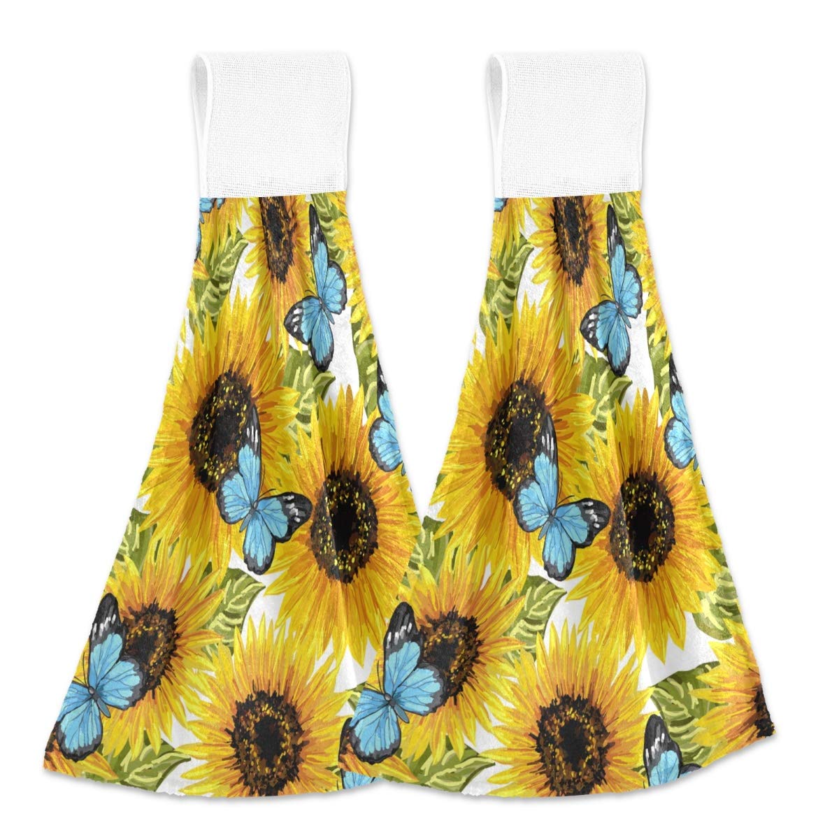 Sunflower & Blue Butterfly Kitchen Hand Towels - Super Absorbent 12