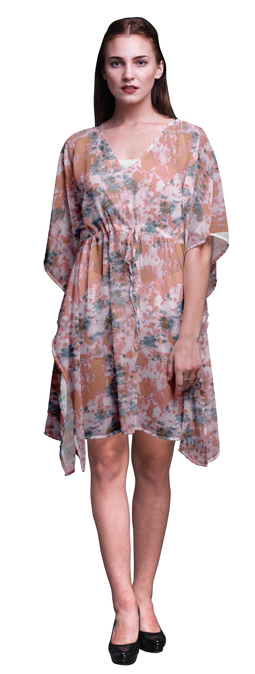 Bimba Women's Short Caftan Midi Dress - Beach Cover Up, Swimwear Cover Up, Summer Kaftan Dress for Pool, Vacation & Boho Style Outfits