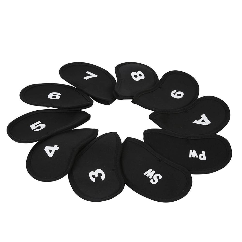 Premium 10-Piece Golf Club Head Covers Set - Neoprene Iron & Putter Protectors for Men & Women (Black) - Durable Golf Accessories for Driving Range & Course Play