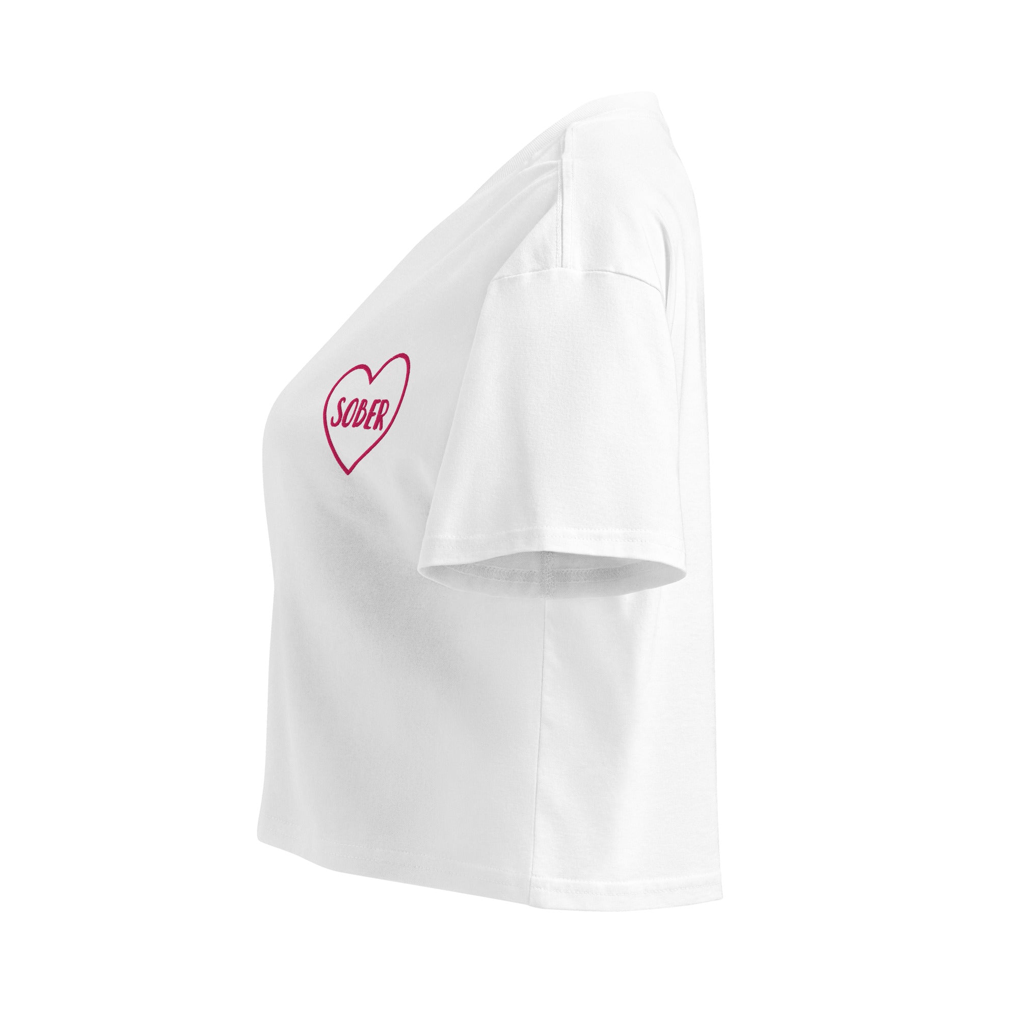 Sober in a Heart Embroidered Women's Crop Top - Stylish Casual Summer T-Shirt for Women, Perfect for Beach Outings, Music Festivals & Streetwear Fashion
