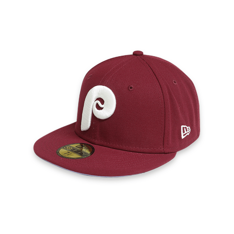 Philadelphia Phillies 59FIFTY Fitted Hat - Men's Burgundy POP SWEAT WS 80 Baseball Cap | Perfect for Games, Fan Gear & Streetwear Fashion