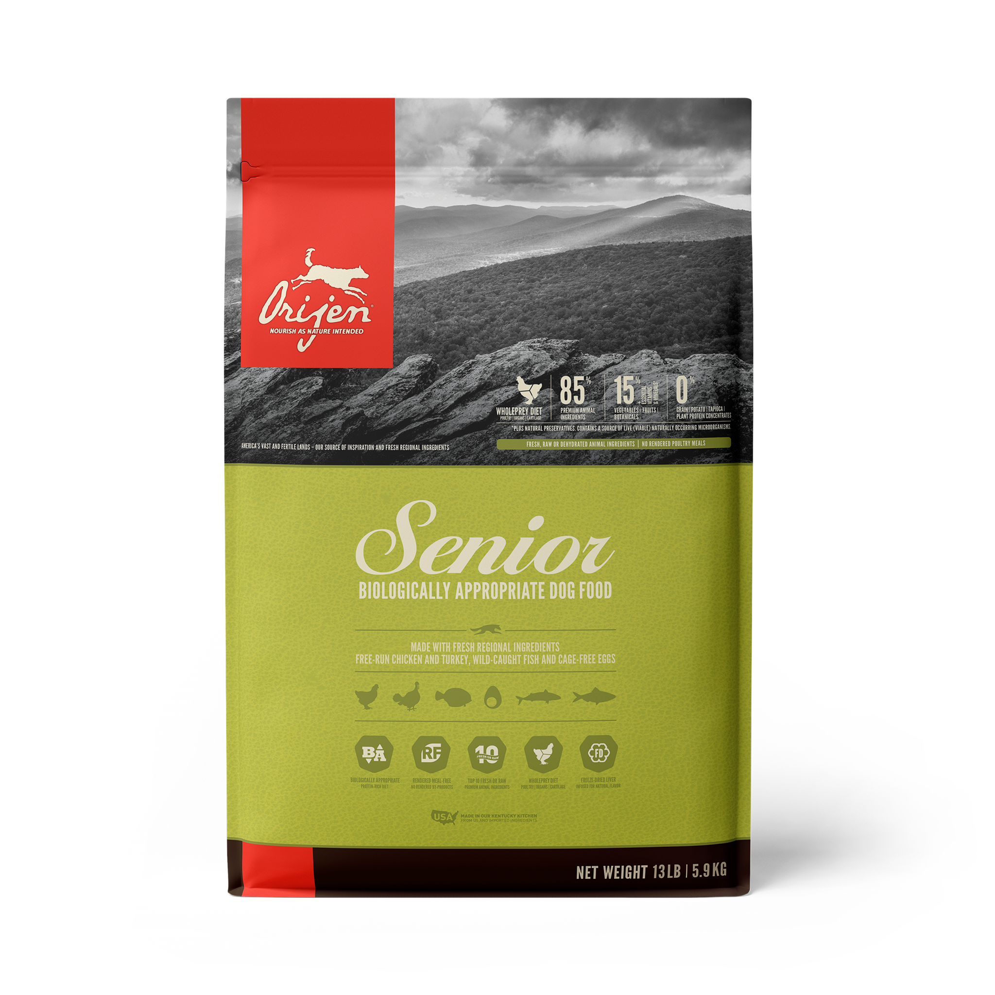 Orijen Grain Free Senior Dry Dog Food - High Protein, Natural Ingredients for Older Dogs - Perfect for Senior Dogs with Sensitive Stomachs & Joint Health Support