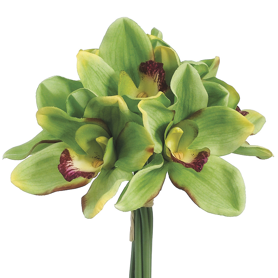 12-Pack Real Touch Cymbidium Orchid Silk Flower Bouquet in Green - Lifelike Artificial Flowers for Wedding Centerpieces, Home Decor & Office Arrangements