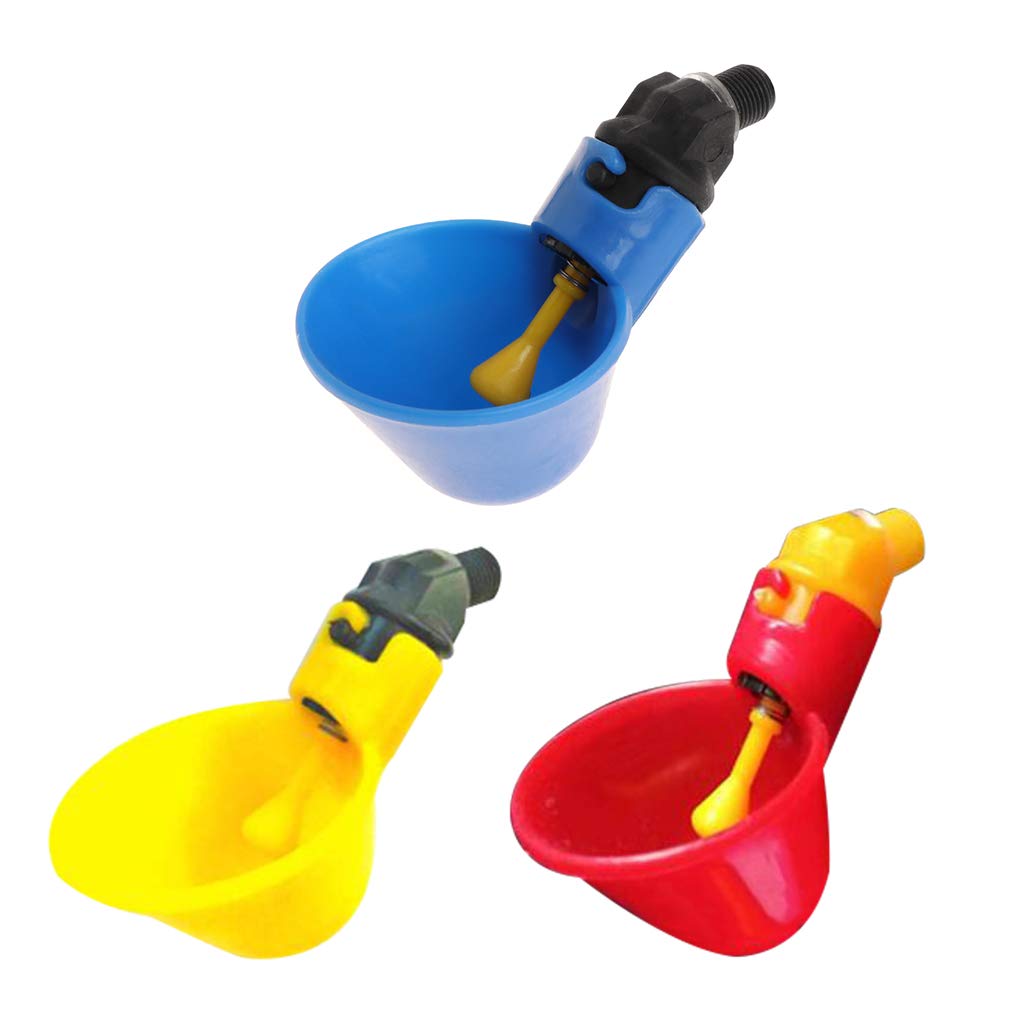 QUQUTWO 30 Pcs Automatic Chicken Waterer Cups - Plastic Poultry Drinker for Hens, Birds, Ducks - Red & Yellow Colors - Ideal for Coops, Farms, Backyard Flocks & Pet Birds