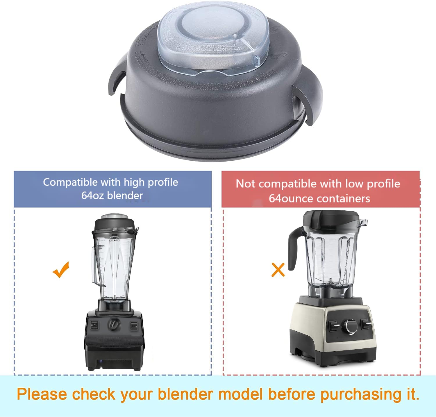 Vitamix 5200 & 5000 Blender Replacement Lid - 2-Part Lid and Plug for 64-Ounce High Profile Container - Perfect for Smoothies, Soups, and Nut Butters