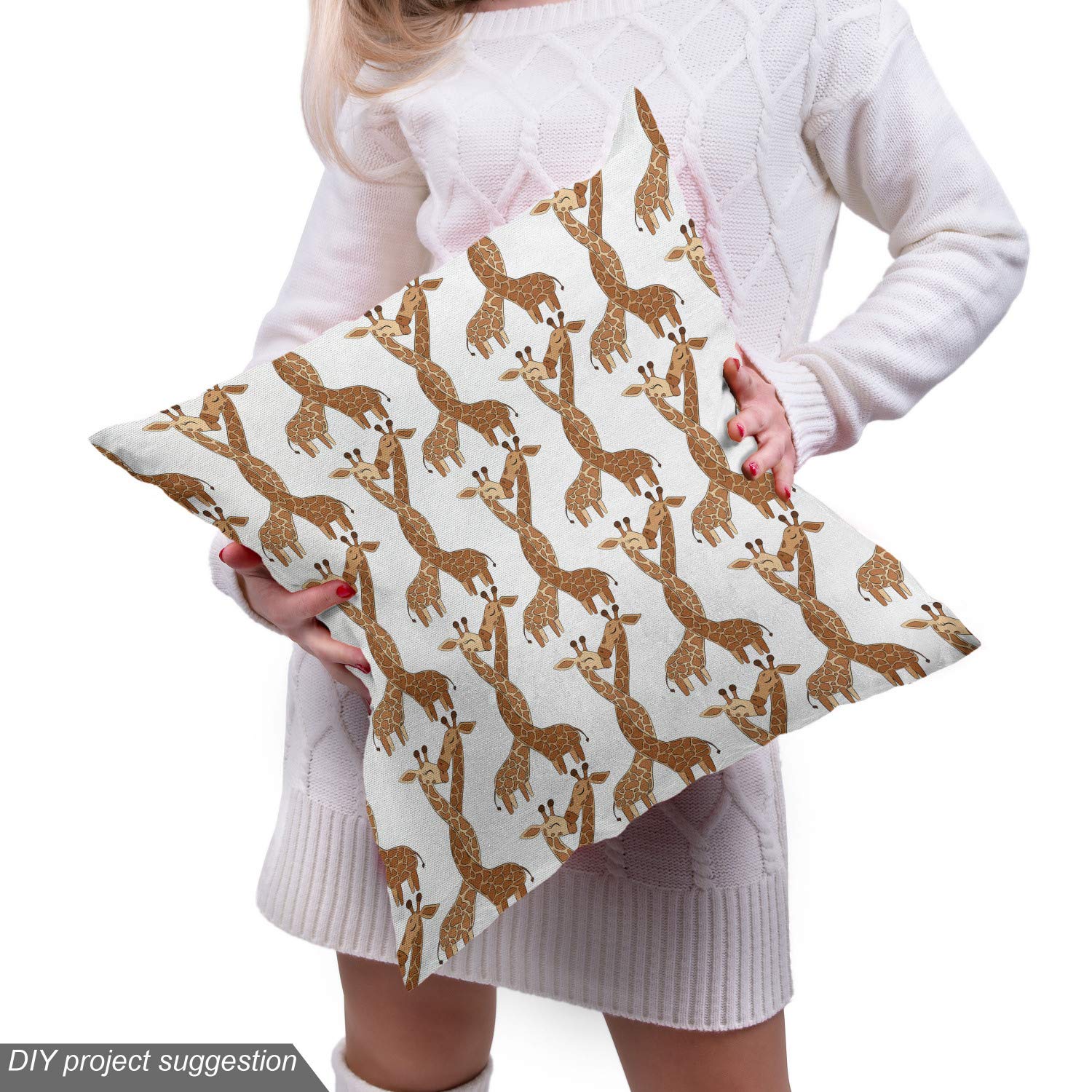 Ambesonne Giraffe Print Fabric by The Yard - Valentine's Day Couple Kissing Safari Animal Romance Design - 10 Yards Cinnamon White Peach Upholstery Fabric for Sofa, Curtains & Home Decor - Perfect for DIY Projects, Pillow Covers & Romantic Bedroom Accents