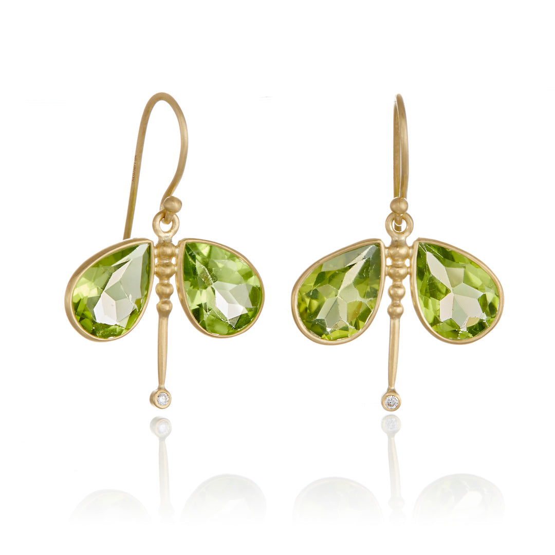 Peridot Dragonfly Drop Earrings – Dainty Green Gemstone Jewelry for Women, Perfect for Weddings, Parties & Everyday Wear