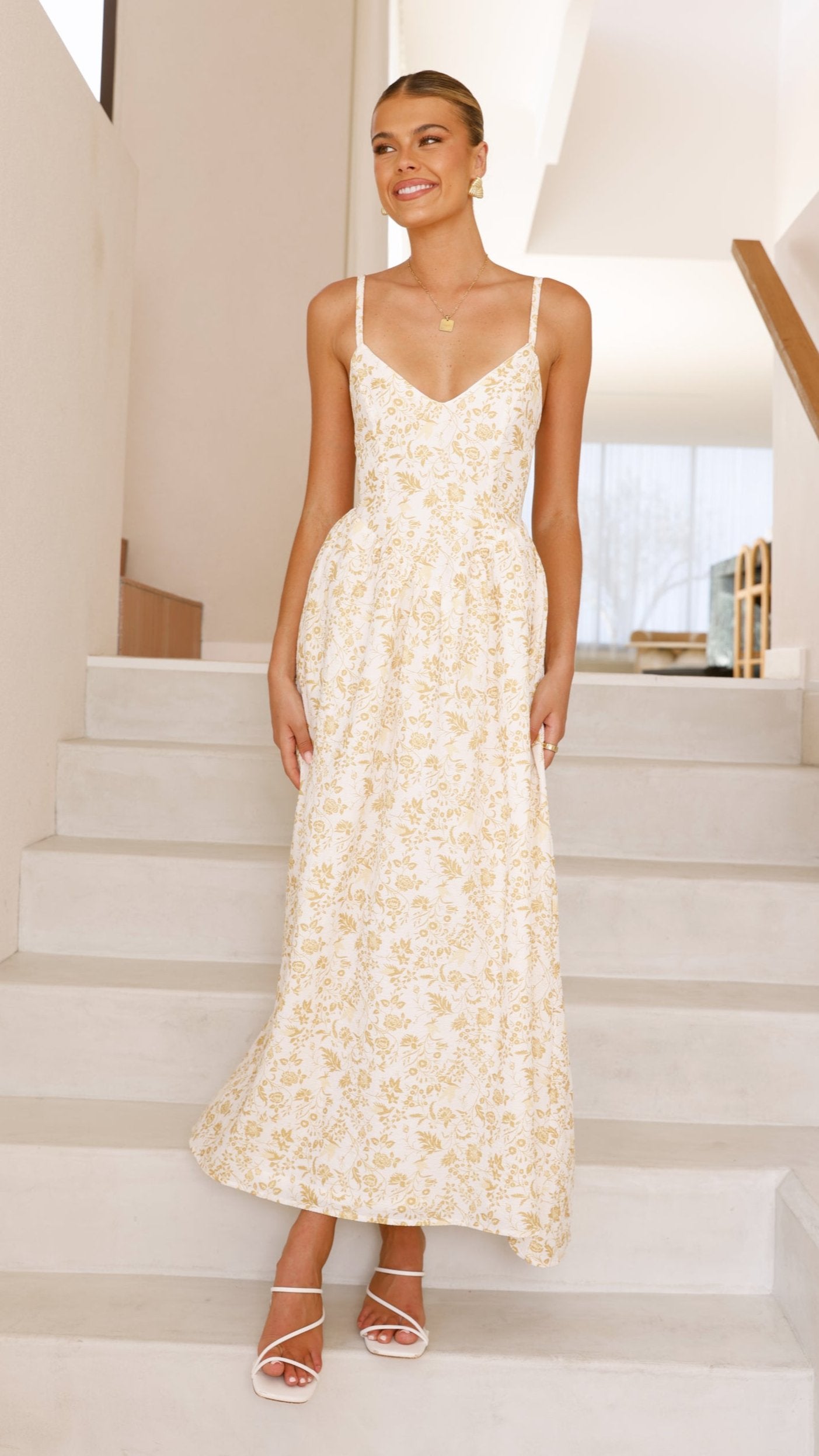 Azura Maxi Dress - Flowy Yellow Floral Print Summer Dress for Women | Beach Wedding, Vacation & Casual Outfit