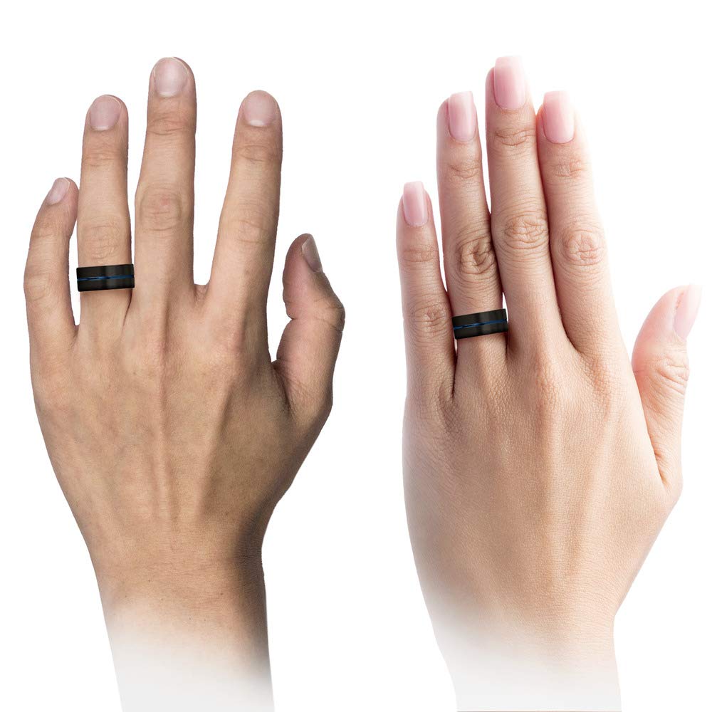 10mm Tungsten Carbide Wedding Band Ring for Men & Women - Blue & Black Center Line, Flat Cut, Brushed & Polished Finish - Custom Engraved Anniversary & Engagement Ring - Perfect for Daily Wear, Special Occasions & Gift Giving