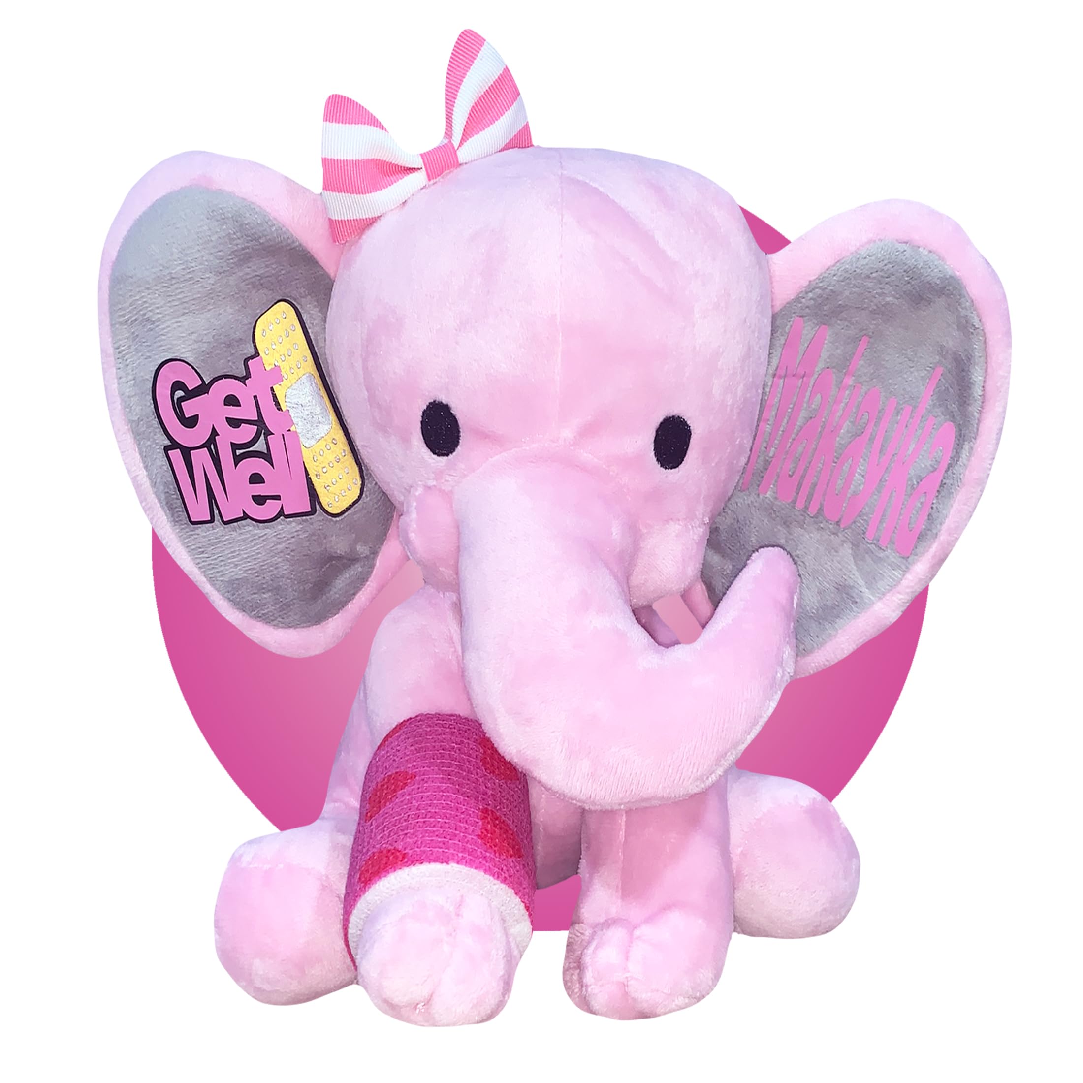Personalized Pink Elephant Plush Toy - Get Well Soon Gift for Kids with Broken Arms or Legs - Soft Stuffed Animal for Children's Recovery - Perfect for Hospital Stay, Bed Rest & Comfort