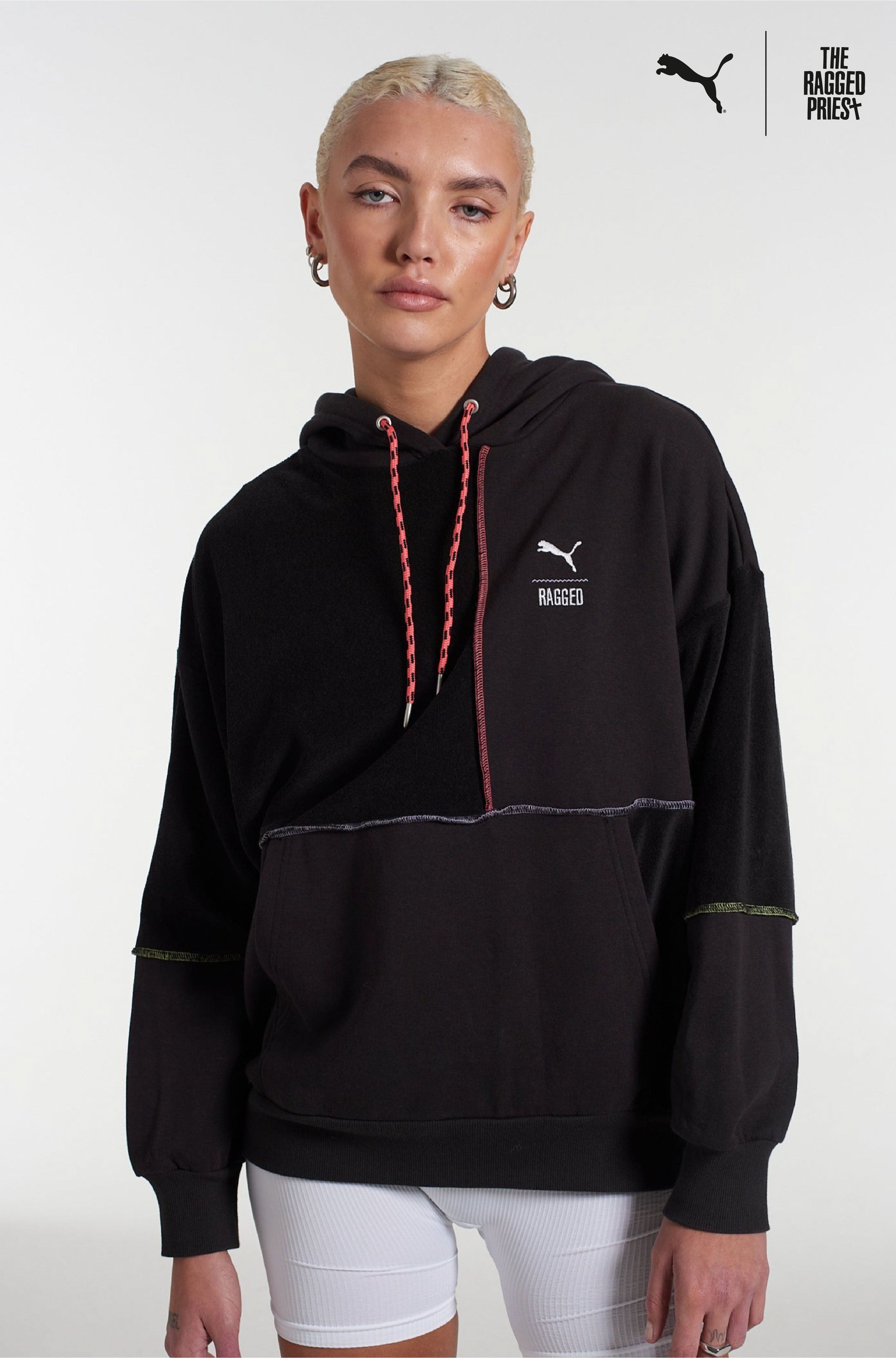 PUMA x The Ragged Priest Black Jersey Hoodie for Women - Stylish Oversized Pullover Sweatshirt | Perfect for Streetwear, Casual Outfits & Gym Wear