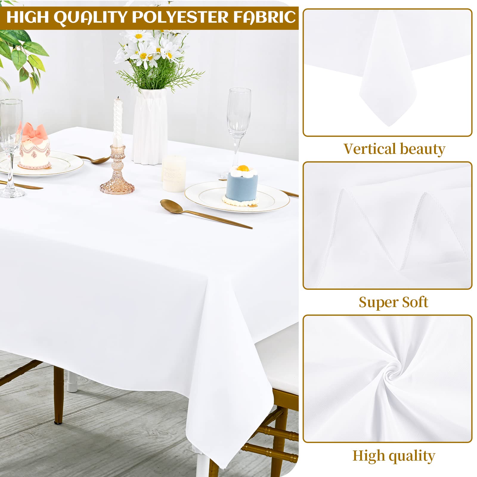 8 Pack White Square Tablecloth 52x52 Inch - Stain & Wrinkle Resistant Washable Polyester Table Cover for Wedding, Buffet, Party Decor - Elegant Dining Table Linens for Home & Restaurant Use