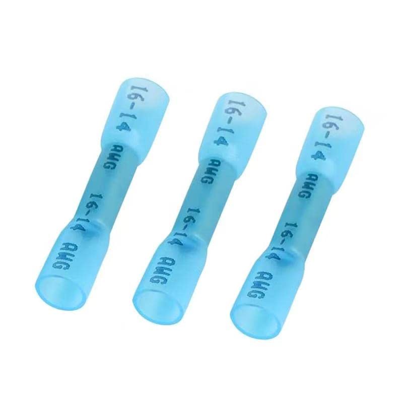100PCS Heat Shrink Butt Connectors 16-14AWG - Waterproof Wire Connectors Terminals for Automotive & Marine - Insulated Electrical Crimp Terminals Butt Splices (Blue) - Perfect for Car Wiring, Boat Electrical & Outdoor DIY Projects