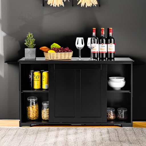 Giantex Kitchen Buffet Cabinet with Sliding Doors & Adjustable Shelves - Black Sideboard Storage Credenza for Dining Room, Living Room, Hallway | Perfect for Home Organization & Entertaining Guests