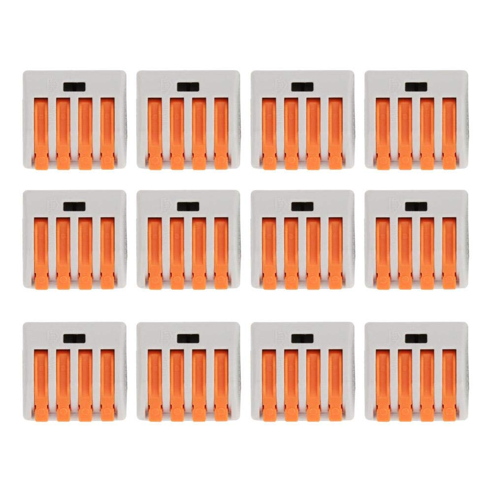 12 Pcs Spring Terminal Block Connectors - PCT-214 4 Way Cable Connector for Electrical Wiring, DIY Projects & Home Appliances