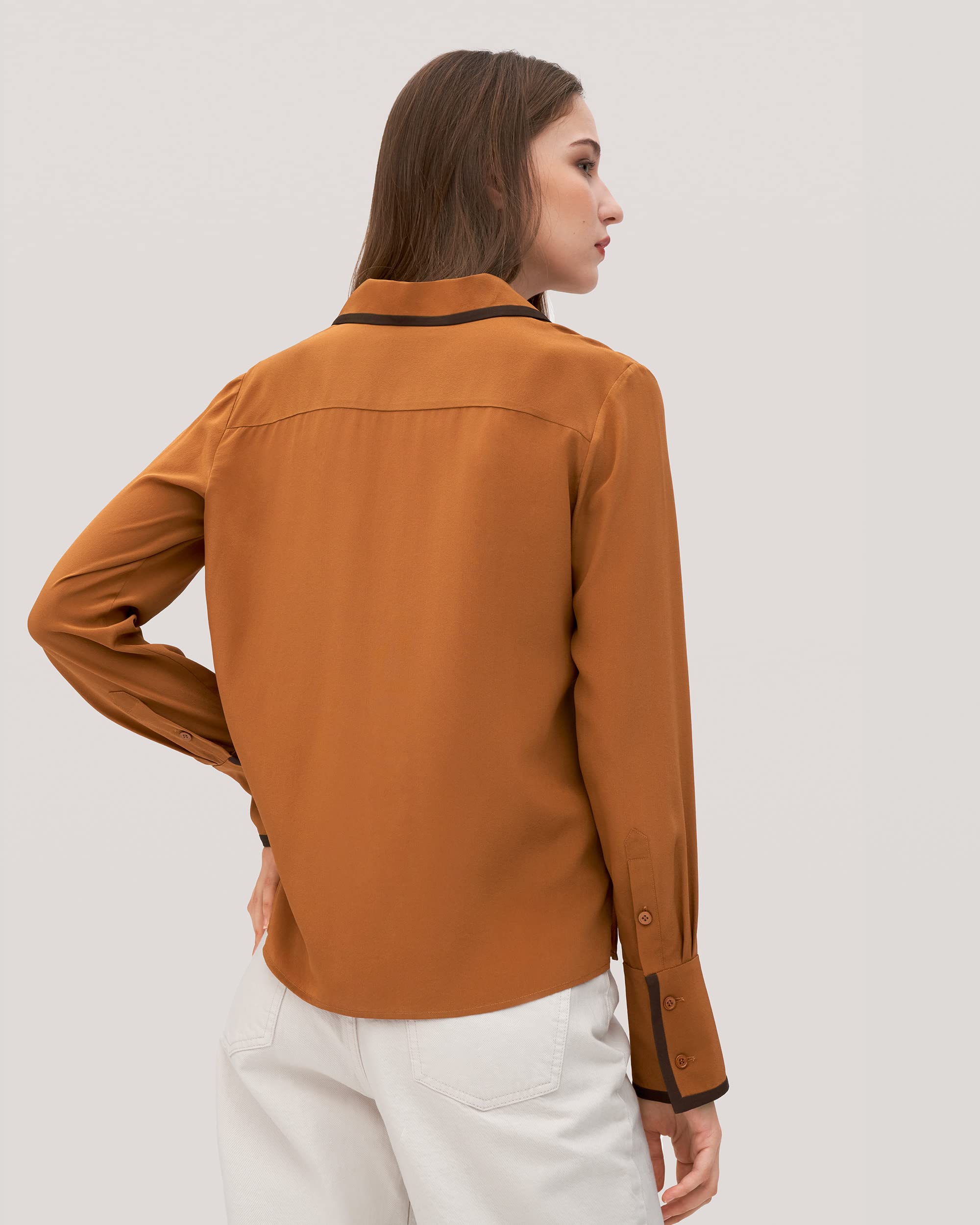 Luxury LilySilk Silk Blouse for Women - Elegant Contrast Piping Willow Shirt Tops | Perfect for Office Wear, Date Night & Special Occasions