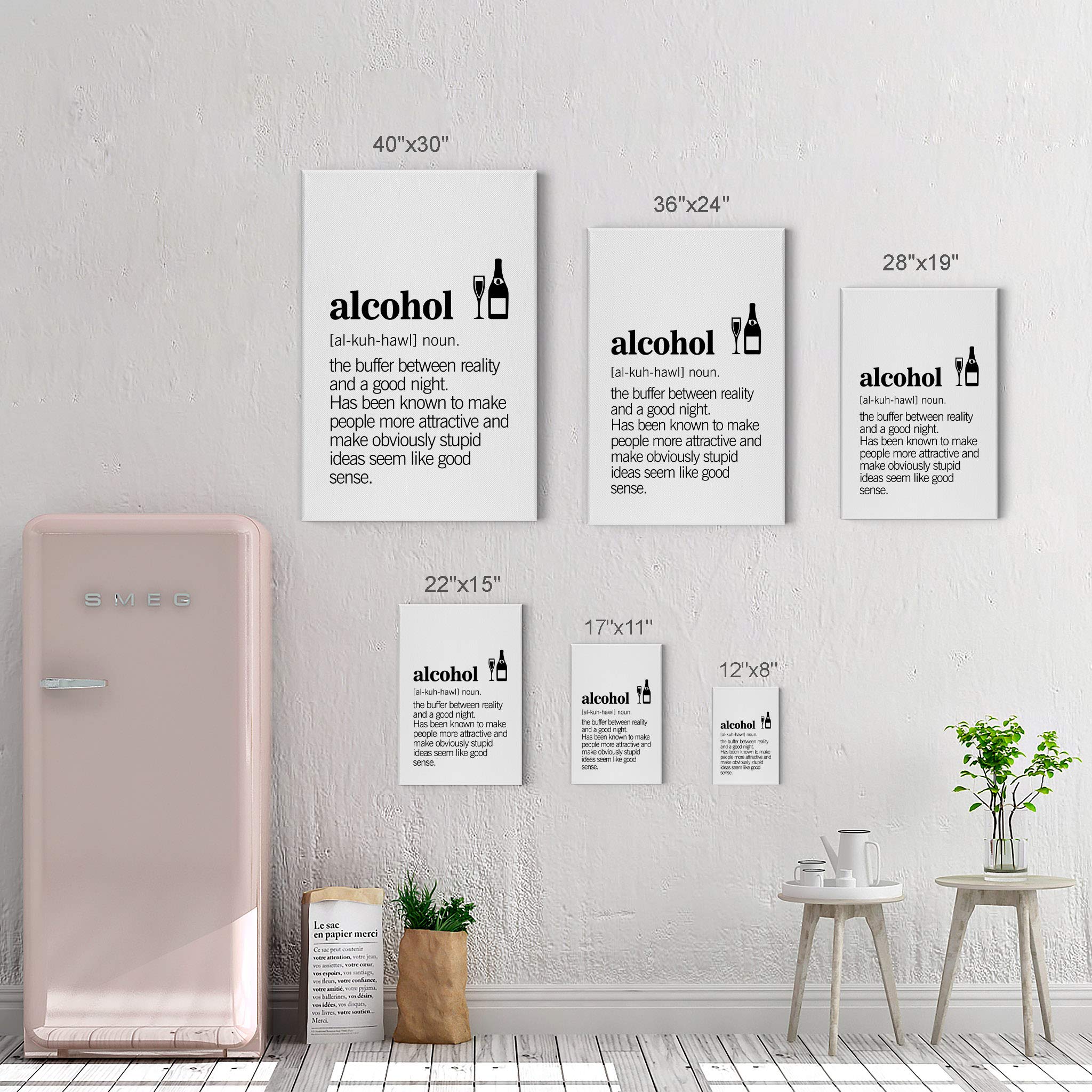 Funny Alcohol Definition Canvas Wall Art - 40x30 Inch Kitchen & Dining Room Decor, Modern Farmhouse Print for Restaurant, Cafe & Home - Perfect Housewarming Gift (Ready to Hang)