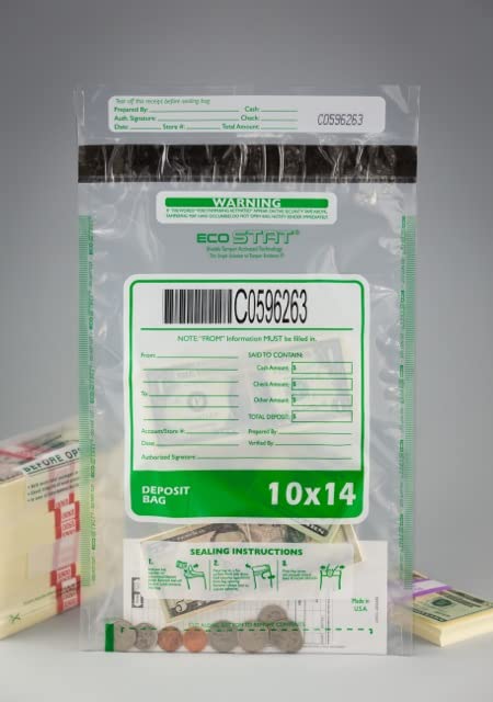 100 Tamper Evident Deposit Bags with Serial Numbers & Barcodes - 10