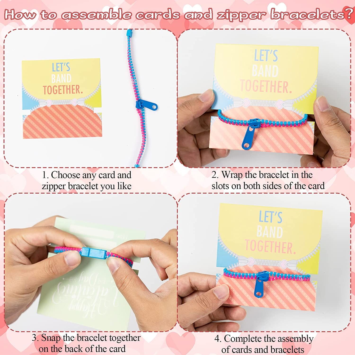 OuMuaMua 30Pcs Valentine's Day Cards with Fidget Zipper Bracelets - Kids Classroom Exchange Gifts, Party Favors for School Celebrations & Friendship Activities
