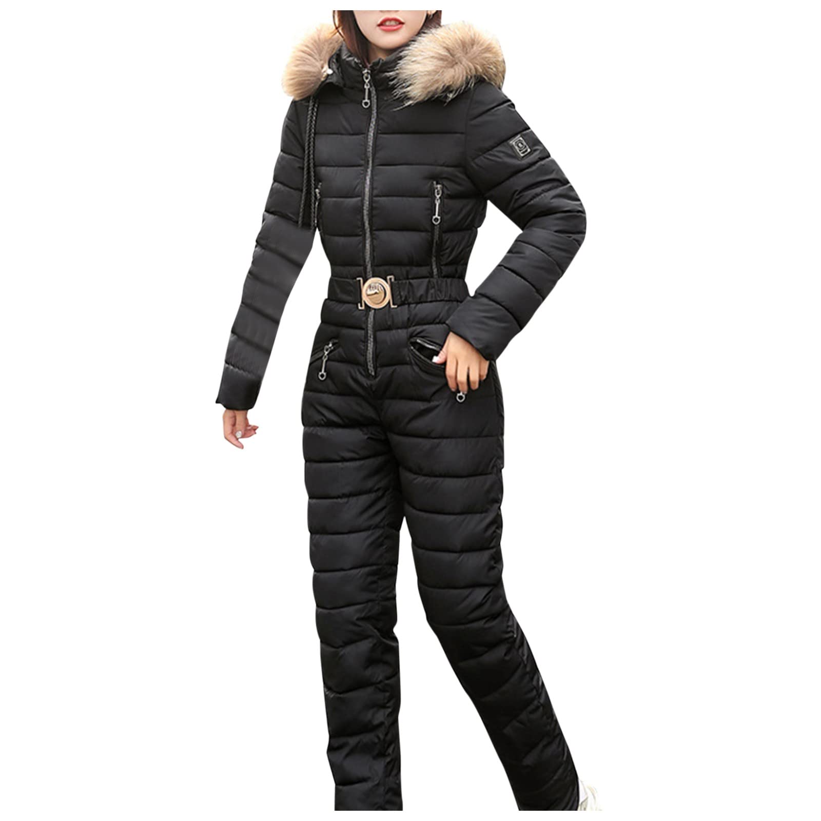 Women's Insulated Waterproof One-Piece Ski Jumpsuit - Winter Full Body Snowsuit with Hood for Outdoor Sports | Perfect for Skiing, Snowboarding & Cold Weather Adventures