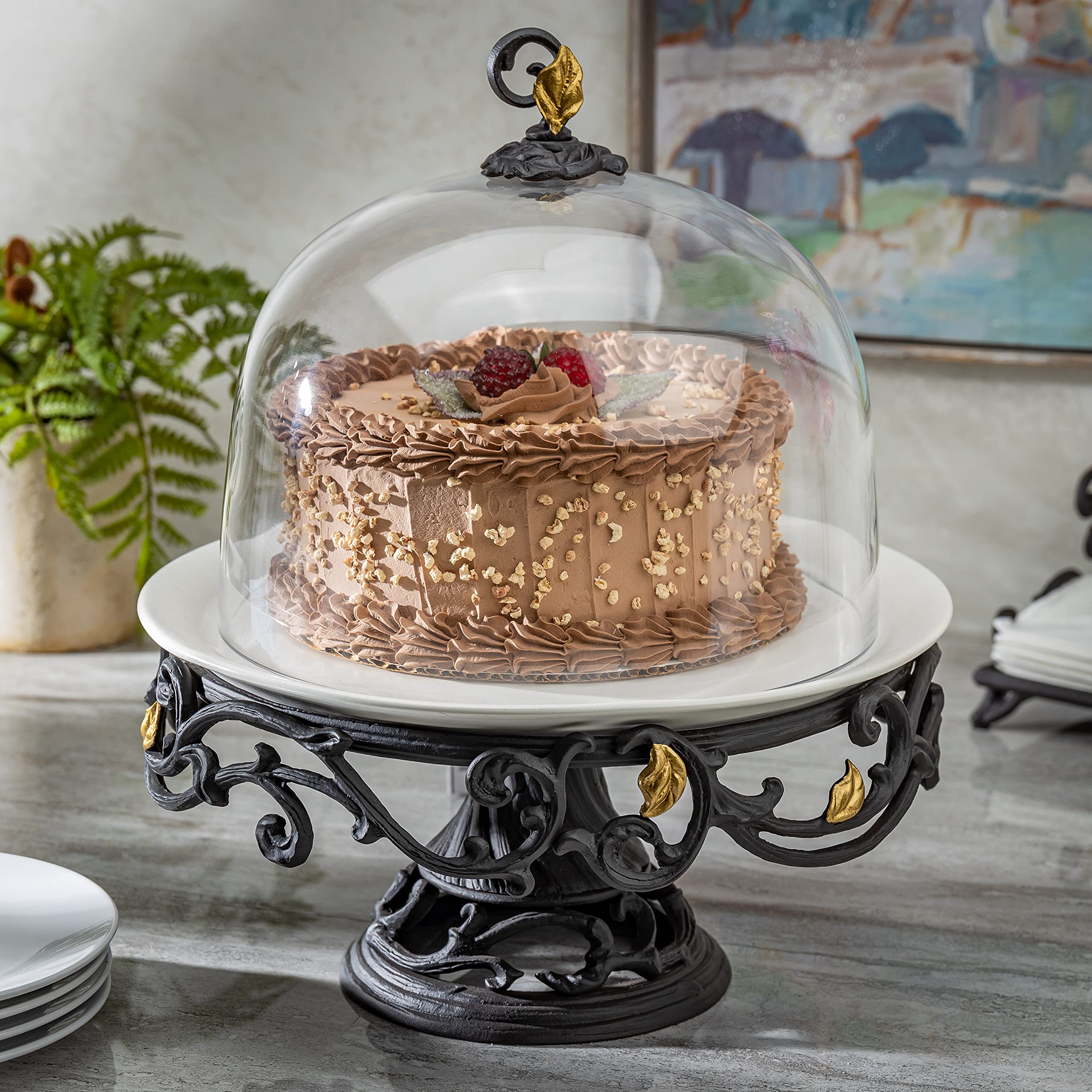 Gerson GL 3-Piece Cake Stand Set - Elegant Glass Cake Pedestal with Dome Cover for Wedding, Birthday, and Dessert Display