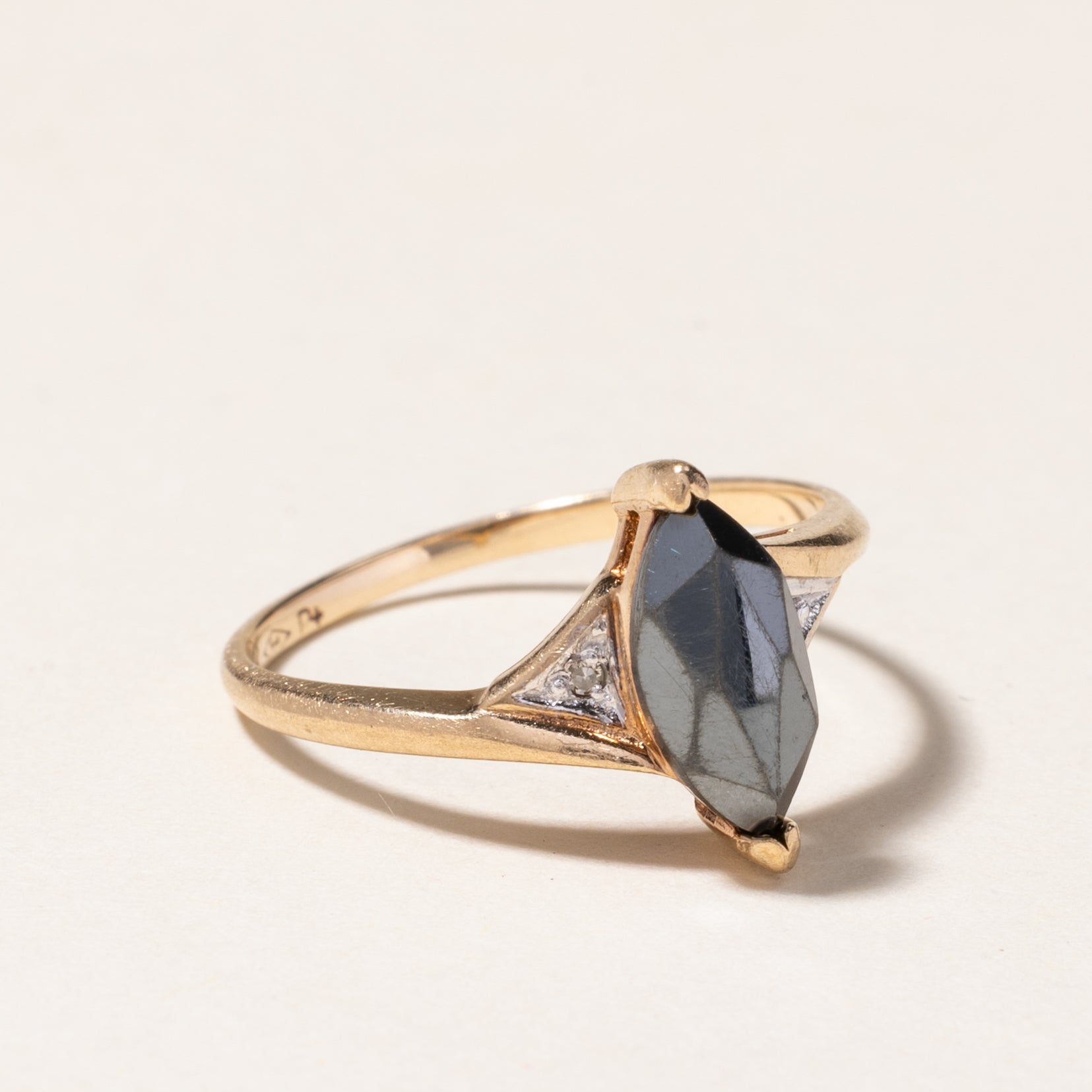 1.09ct Marquise Cut Hematite & Diamond Ring - 0.01ctw Diamond Accents - Size 6.25 - Elegant Jewelry for Weddings, Anniversaries & Special Occasions