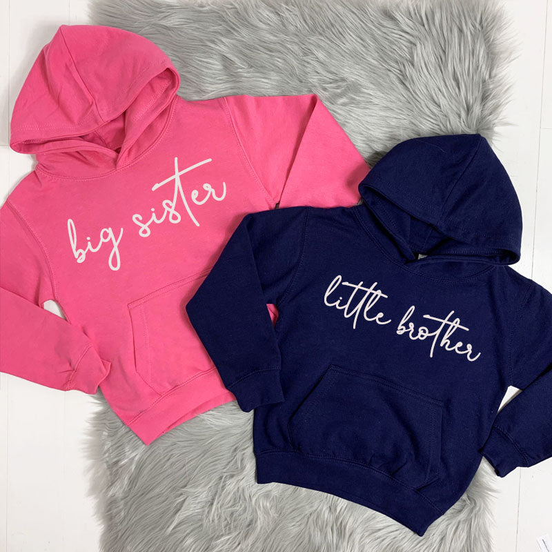 MRK X Big Sister & Little Brother Matching Script Hoodies - Cute Sibling Outfits for Family Photos & Casual Wear