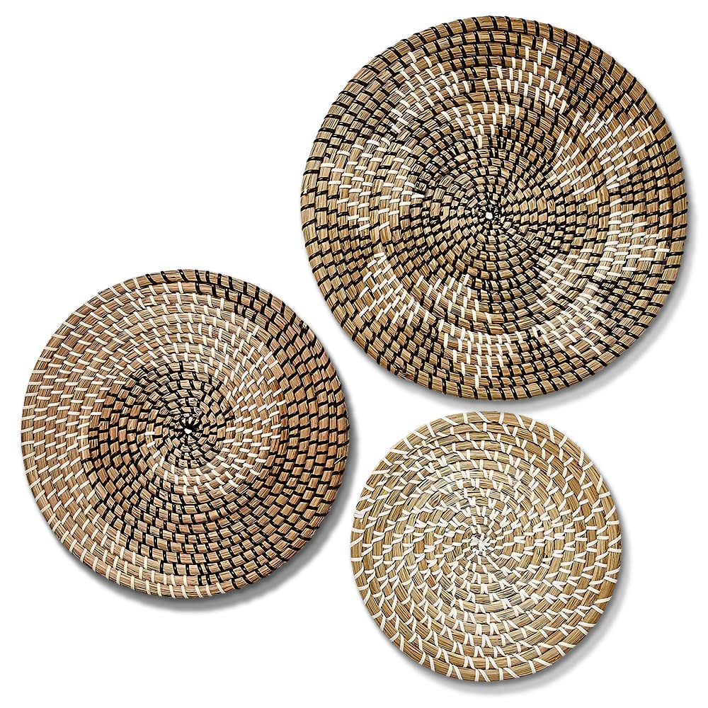 Boho Wicker Baskets Set of 3 - Natural Seagrass Wall Décor for Kitchen, Bedroom & Living Room