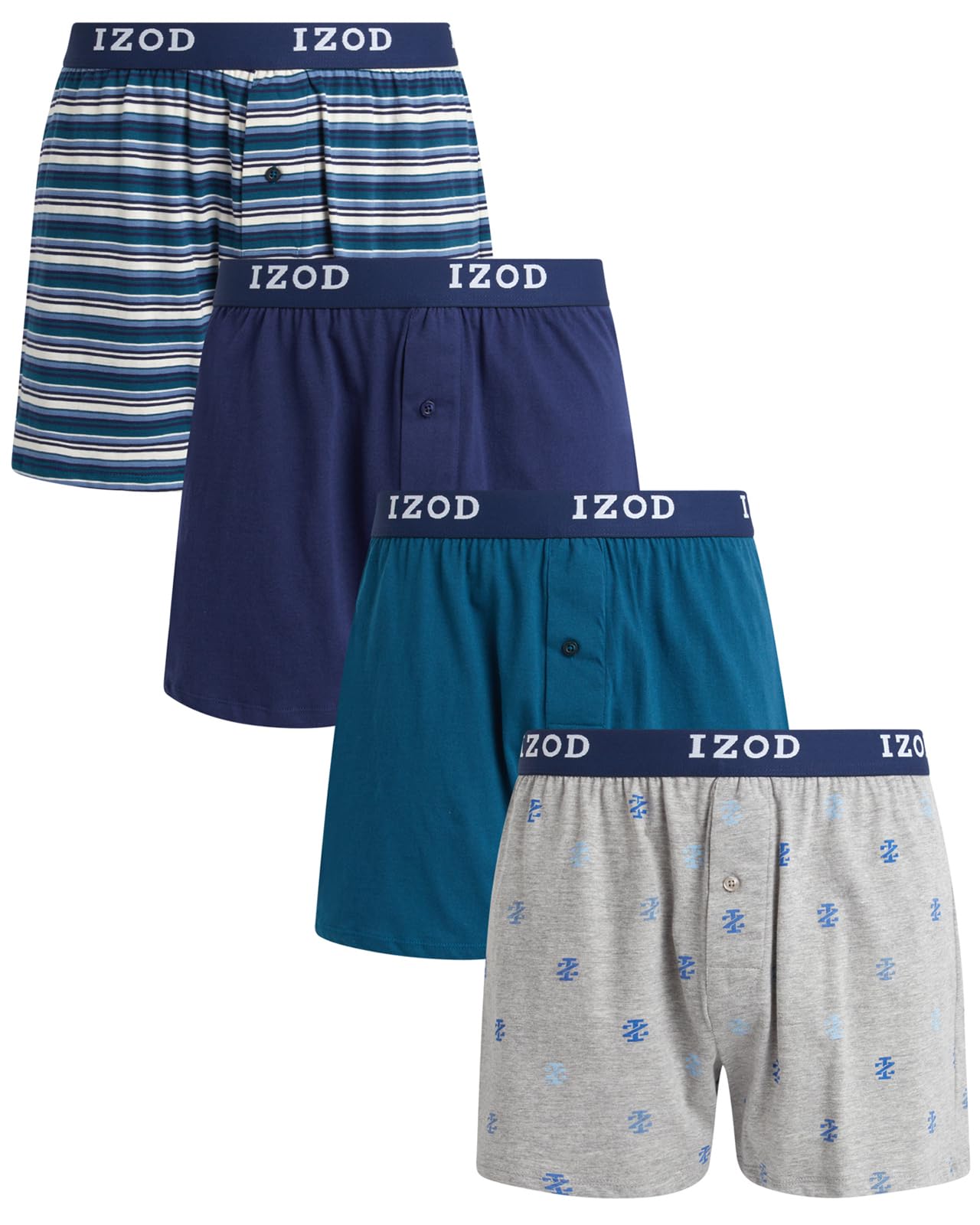IZOD Men's Boxer Shorts 4-Pack - Classic Knit Underwear with Functional Fly - Soft & Breathable Cotton Boxer Briefs for Men (Sizes M-2XL) - Perfect for Everyday Wear, Workout & Lounging