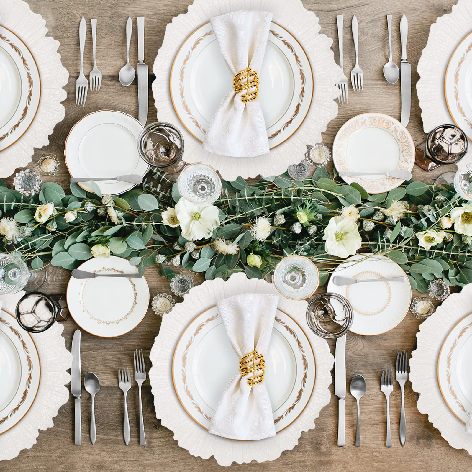 MAONAME 12-Pack White Plastic Charger Plates - Elegant Reef Design Decorative Dinner Plates for Formal Table Settings, Thanksgiving, Christmas, Weddings & Special Events