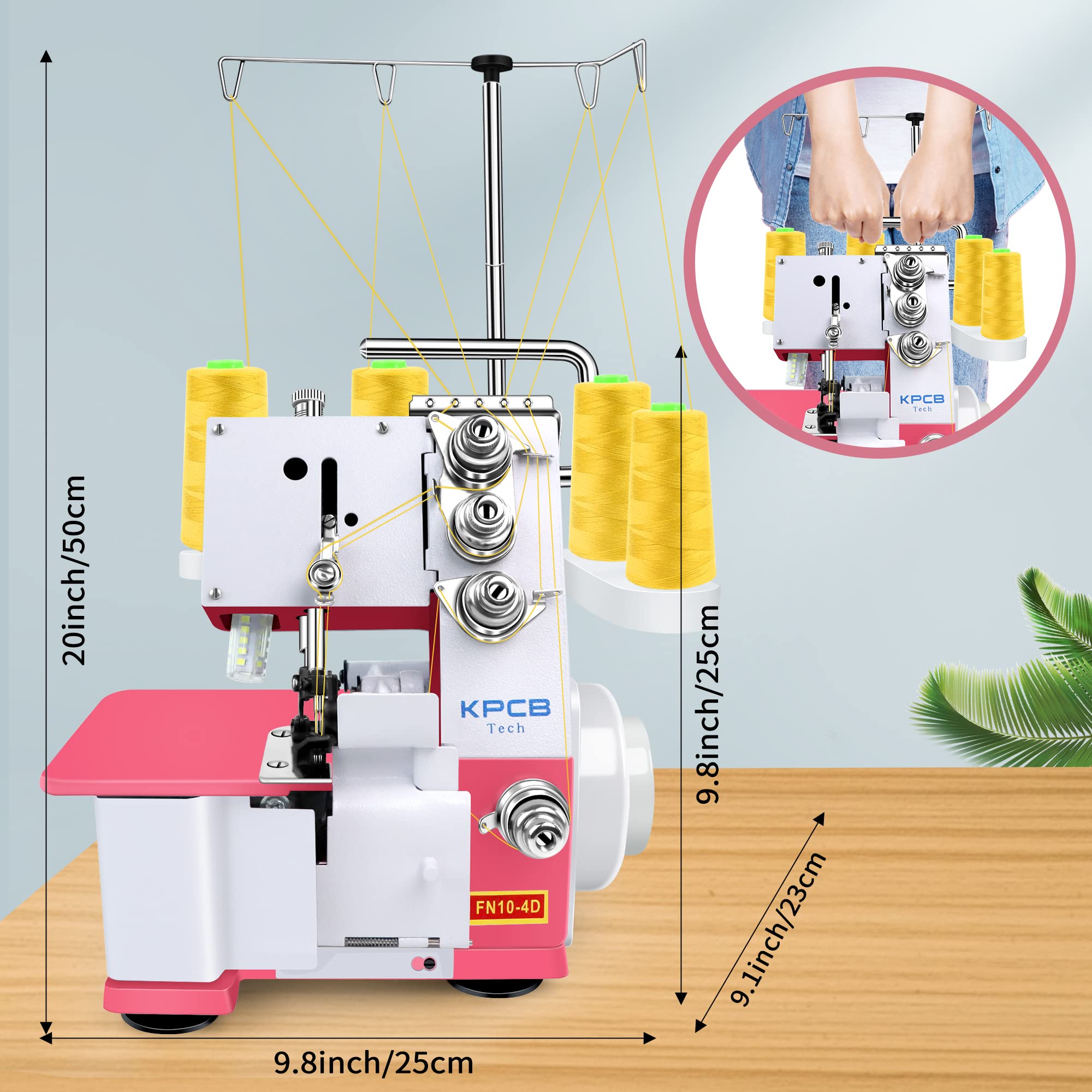 KPCB Serger Sewing Machine with Upgraded LED Light & Accessory Kit | Heavy-Duty Metal Overlock Machine for Professional Sewing | Perfect for Quilting, Garment Making & Craft Projects (Pink)