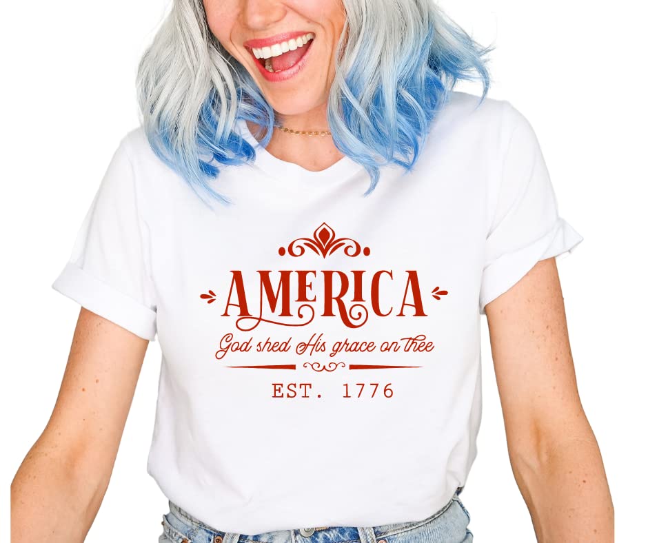 USA Patriotic Women's Plus Size 4th of July T-Shirts - God Bless America Christian Tee for Independence Day Celebrations & Summer BBQ Outfits