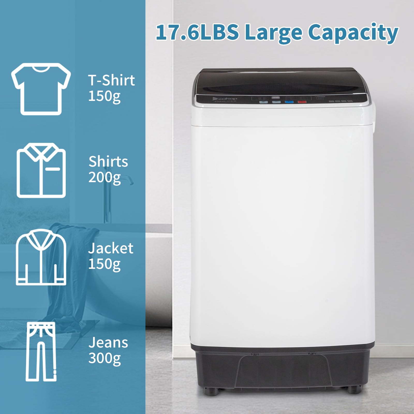 ROVSUN 17.6lbs Full Automatic Portable Washing Machine with Drain Pump - 2 in 1 Compact Washer Dryer Combo, Top Load Laundry for Apartments, Dorms, RVs & Small Spaces - Perfect for Tiny Homes, Camping & Travel Use