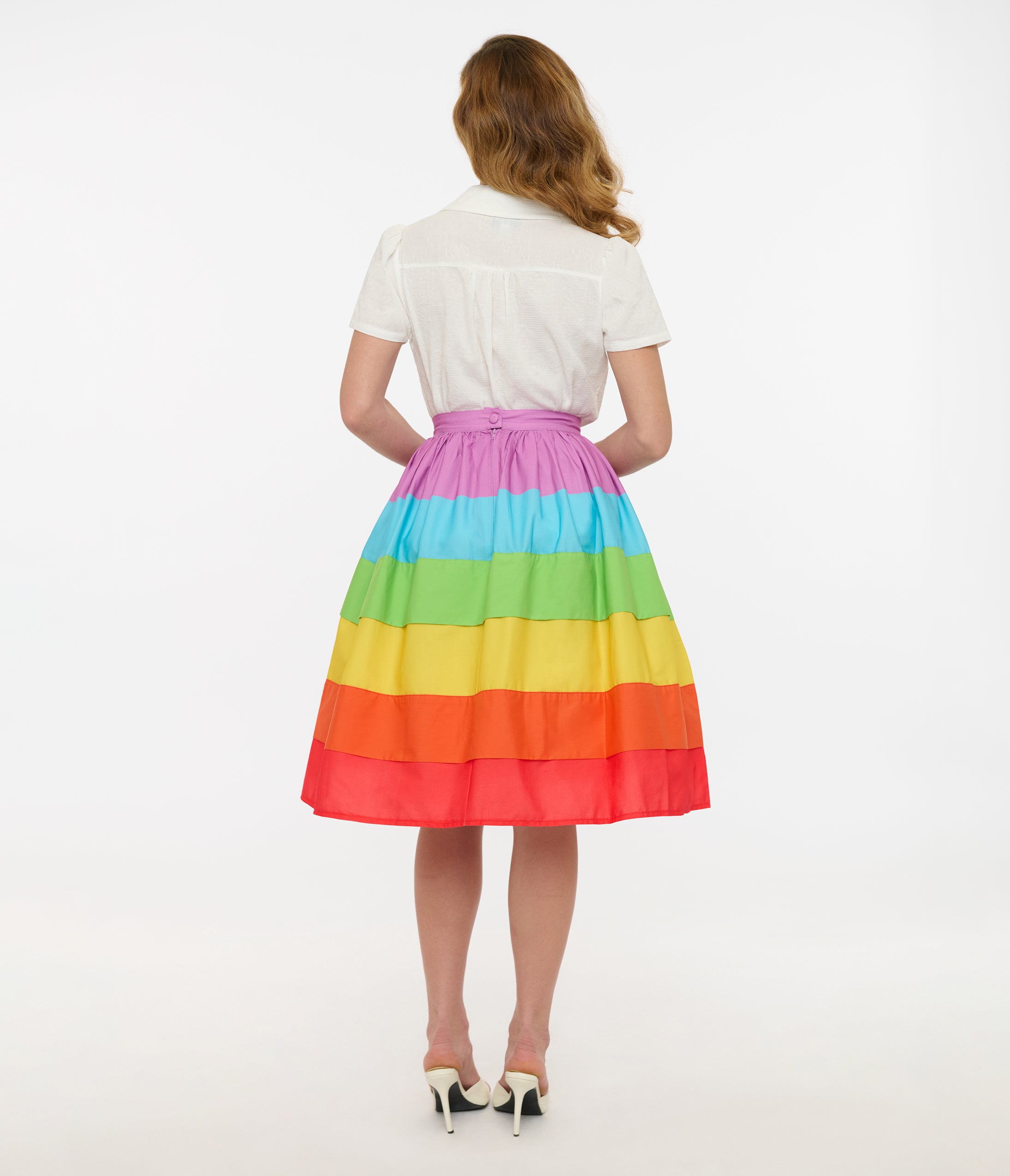 Vintage 1950s Rainbow Stripe Swing Skirt - Retro A-Line Circle Skirt for Women - Perfect for Swing Dancing, Rockabilly Outfits & 50s Themed Parties