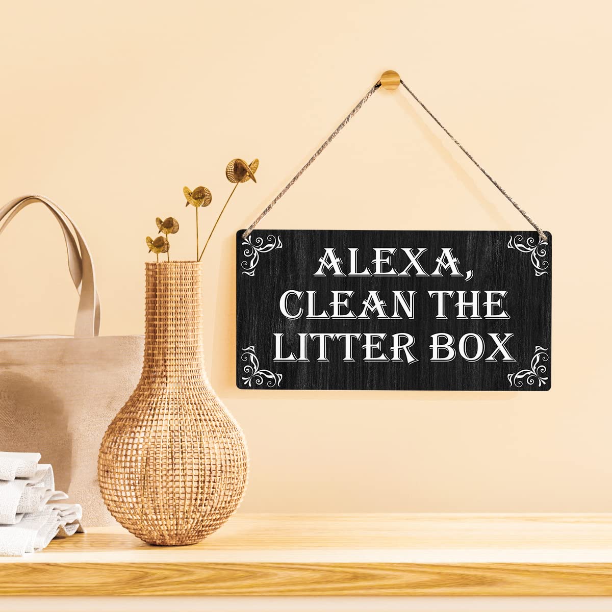 Rustic Wooden Cat Sign Plaque - Farmhouse Wall Decor for Pet Lovers, 12x6 Inch Hanging Home Art (Perfect for Living Room, Bedroom & Kitty Corner)