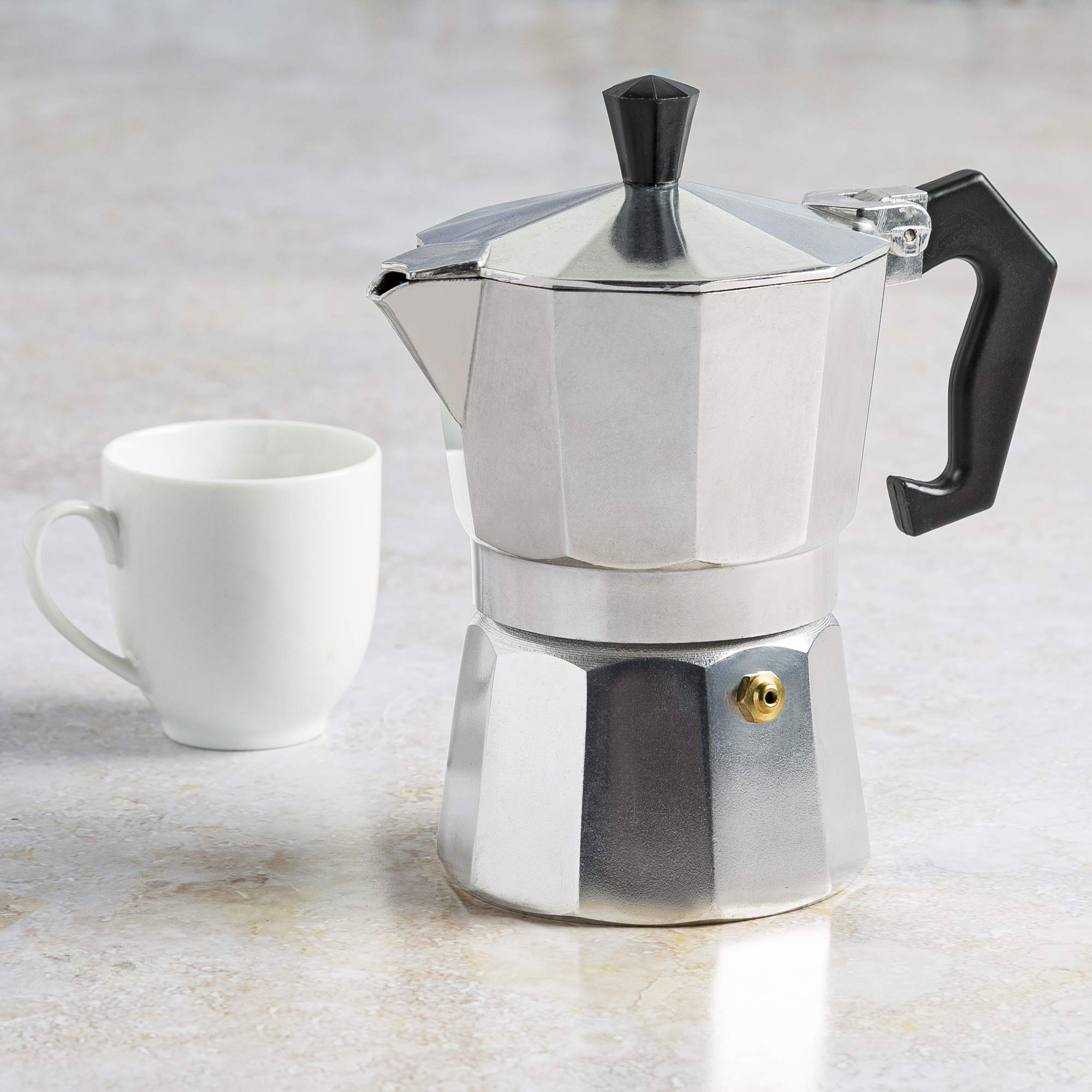 Primaria Classic Stovetop Espresso Maker - 3 Cup Italian Moka Pot for Authentic Cuban & Italian Coffee - Stainless Steel Stove Top Coffee Brewer for Home & Office Use
