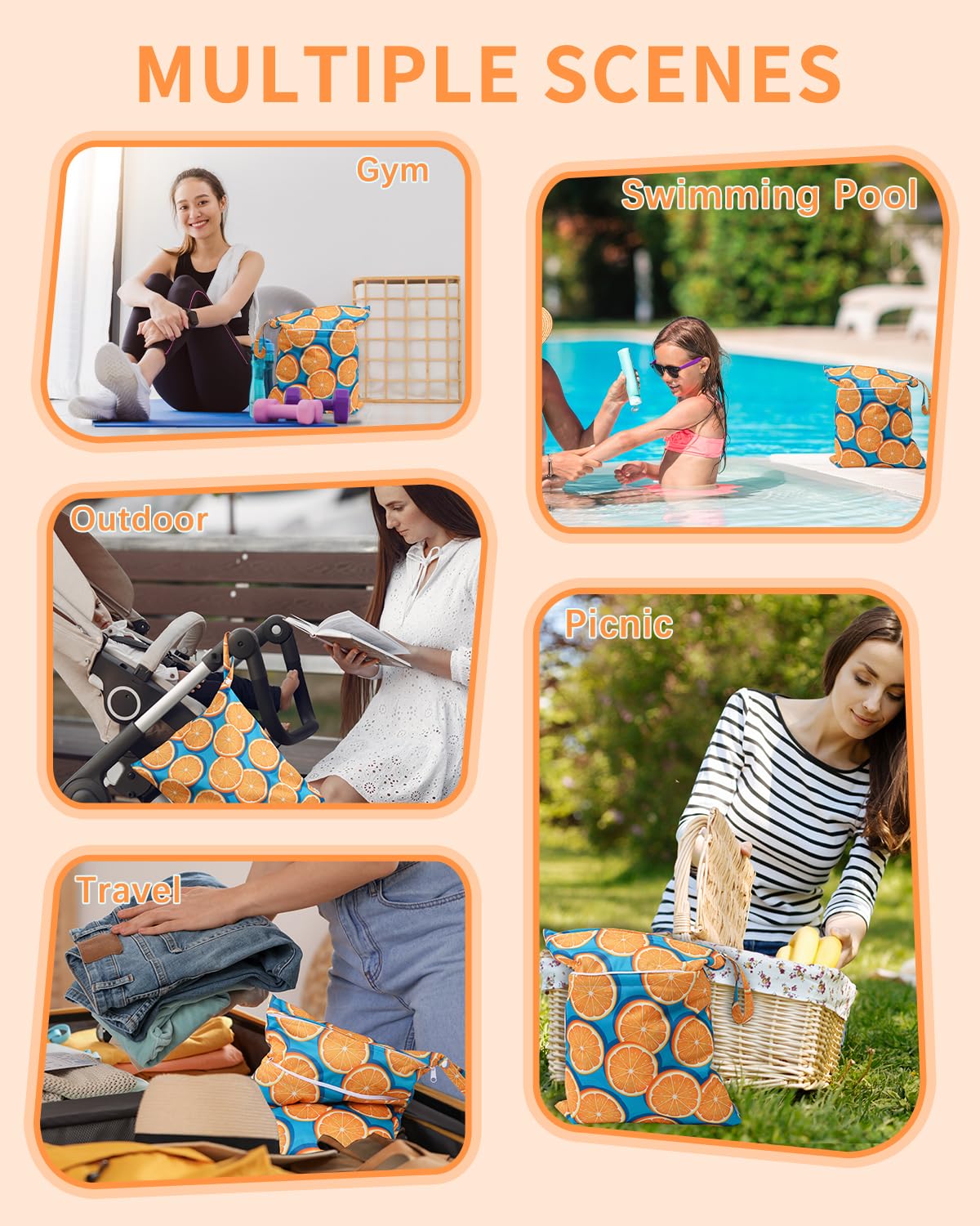 Babygoal Wet Dry Bags for Diapers - Reusable Waterproof Travel Organizer for Baby Clothes, Swimsuits & Wet Items - 3 Pack with Dual Zippered Pockets - Perfect for Nursery, Beach, Pool, Gym & Daycare Use