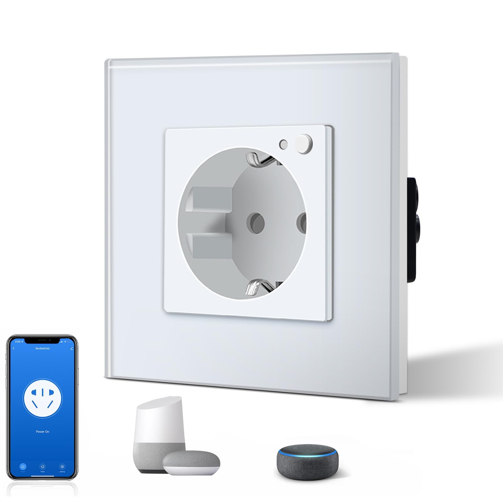 BSEED Tuya Smart WiFi Socket - Compatible with Apple HomeKit, Alexa & Google Assistant, Voice Control, EU Standard Plug, White - Perfect for Smart Home Automation & Remote Control