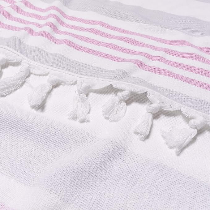 Coastal Resort Stripe Fouta 2-Piece Beach Towel Set with Tassels | Soft & Absorbent for Pool, Beach & Spa | Perfect for Vacation, Yoga & Outdoor Activities
