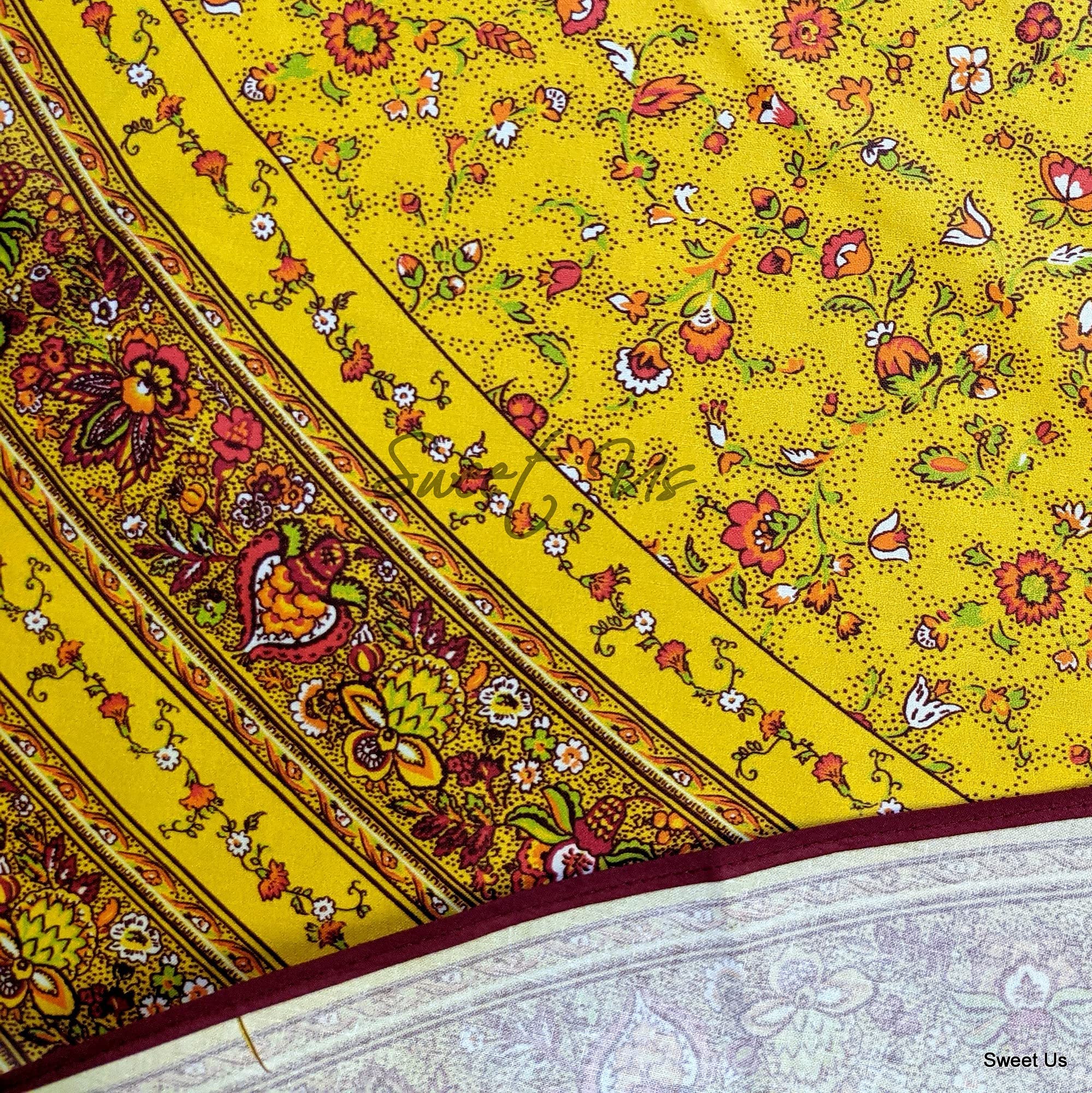Spill-Resistant Wipeable Acrylic Coated Floral Cotton Tablecloth - French Provencal Style Round Table Cover 71 Inch, Yellow | Perfect for Kitchen, Dining Room & Outdoor Picnics