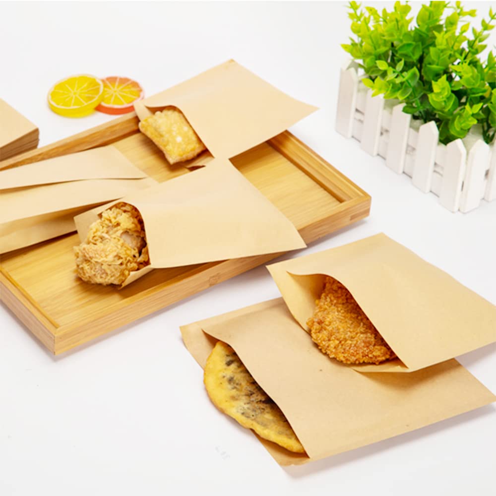 Eco-Friendly Kraft Paper Cookie Bags - 4.52 x 4.92-inch Flat Glassine Wax Treat Snack Bags (100Pcs) for Candies, Chocolate, Pastries, Potato Chips & Desserts | Perfect for Bakery Treats, Party Favors & Gift Packaging