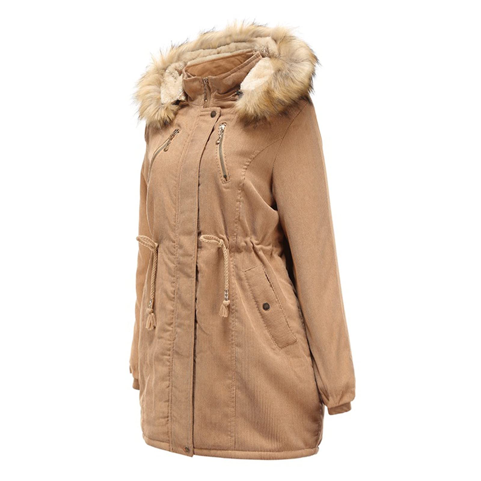 Women's Mid-Length Hooded Winter Coat - Warm Fleece & Cotton Padded Jacket with Fur Collar | Plus Size Cold Weather Outerwear for Daily Commute & Outdoor Activities