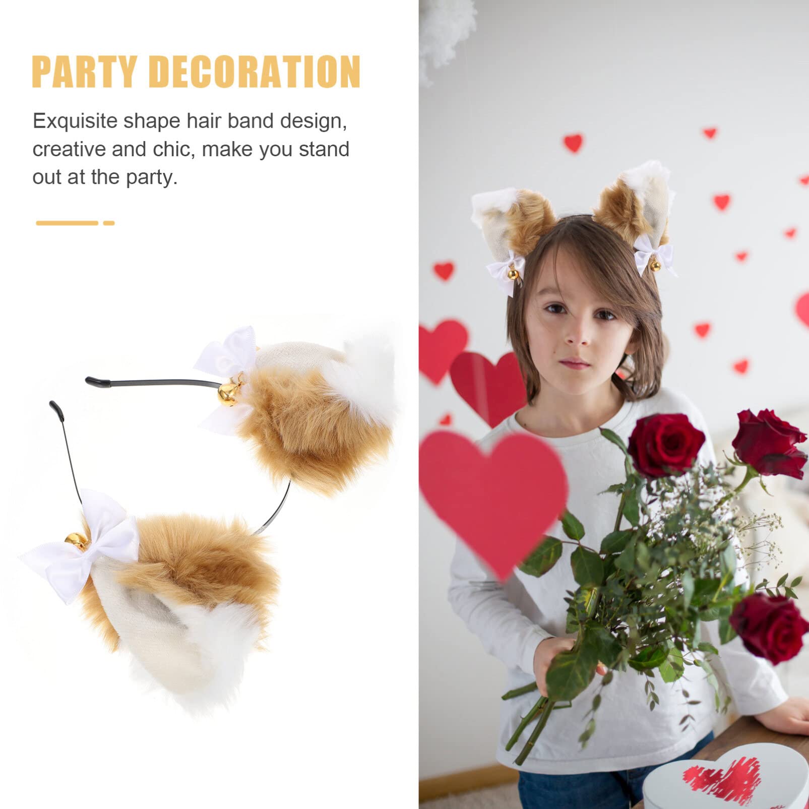 SOLUSTRE Plush Furry Cat Ear Headband with Bell - White Cosplay Hair Accessory for Halloween, Christmas, Anime Conventions & Costume Parties - Cute Fox Ears Headpiece for Women & Girls
