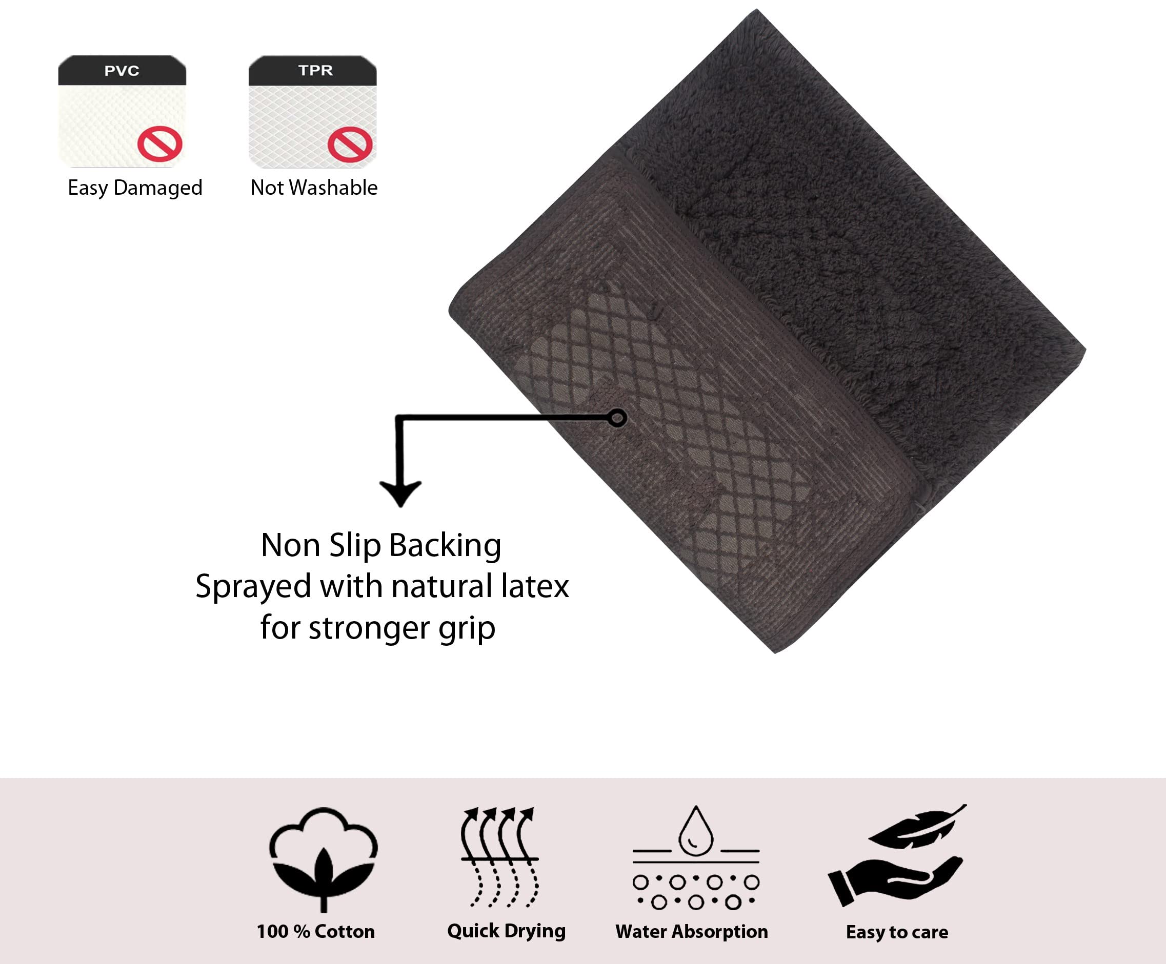 Premium 100% Cotton Bathroom Rug Set - Ultra Soft & Absorbent Non-Slip Bath Mat, Washable Contour Bathroom Floor Mats for Shower & Tub (3-Piece Set, Gray) - Perfect for Bathrooms, Kitchens & Laundry Rooms