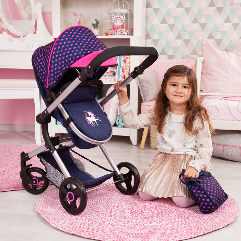 Bayer Design Baby Doll Stroller and Pram Combo with Diaper Bag - Realistic Doll Accessories for Pretend Play, Role Play & Outdoor Adventures